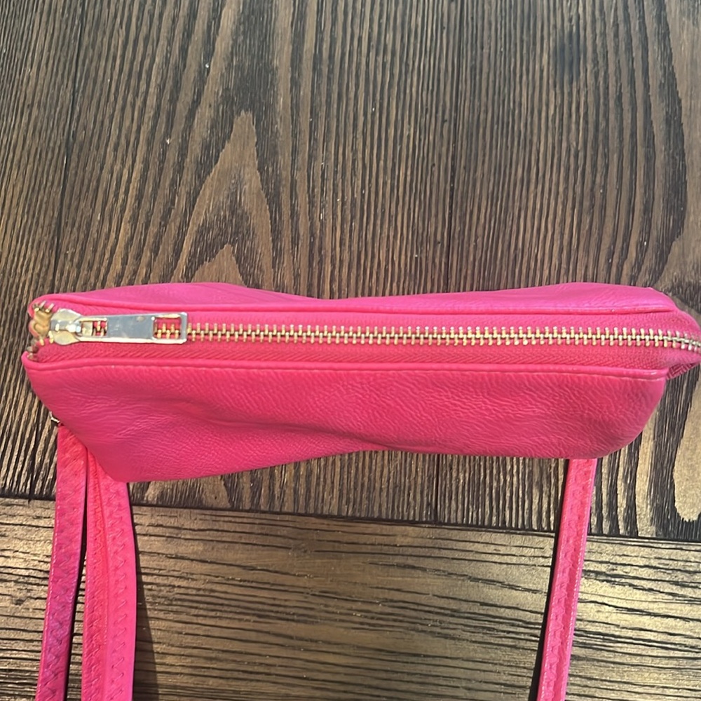Hot Pink Pebbled Vegan Leather Crossbody Clutch Handbag - Picture 3 of 16